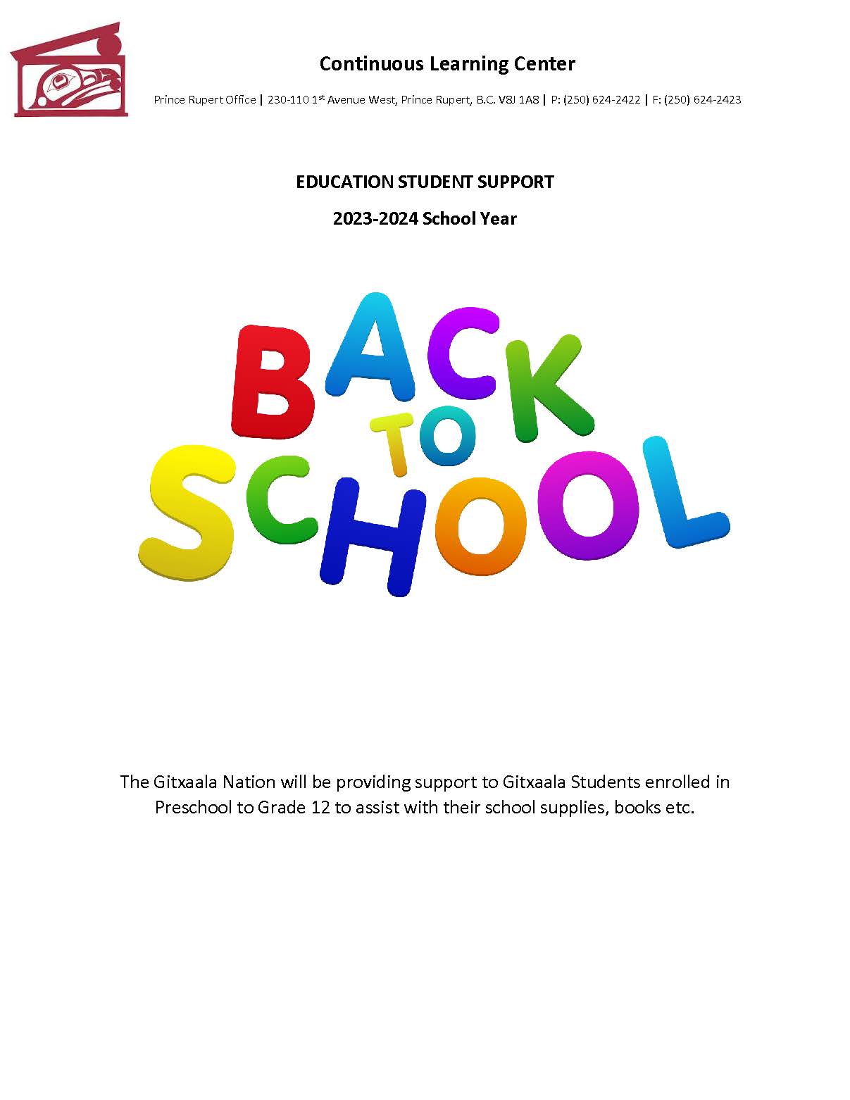 20232024 Backtoschool Support Gitxaala Nation